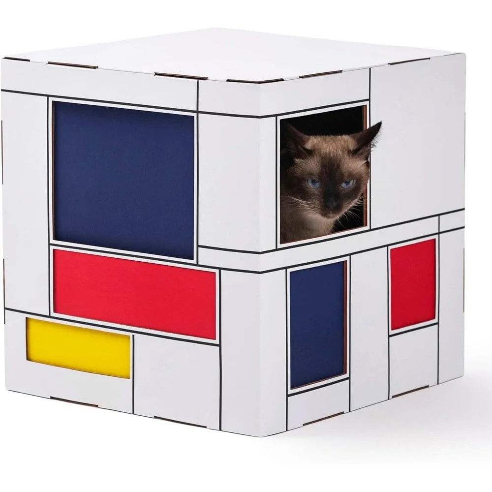 Cat Cardboard Scratcher House Artistic w/Pad Brown One Size Gift